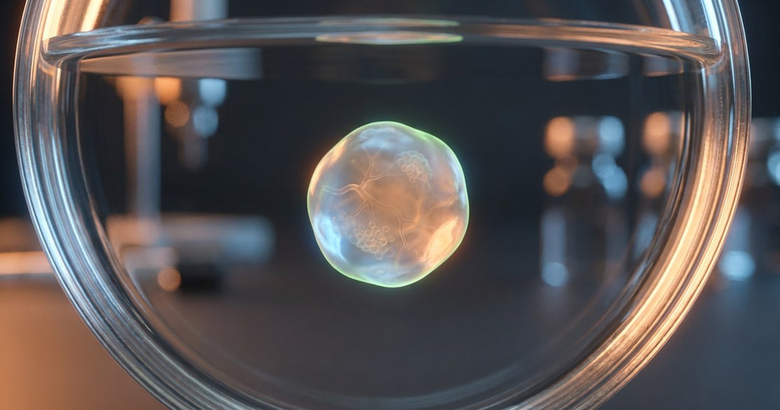 Glowing lab-grown micro-bladder organoid in a laboratory dish, representing bladder tissue research