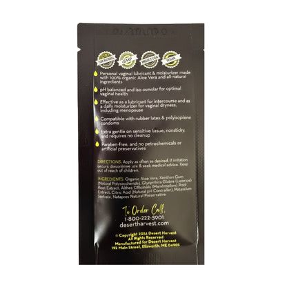 Aloe Glide travel packet — back label