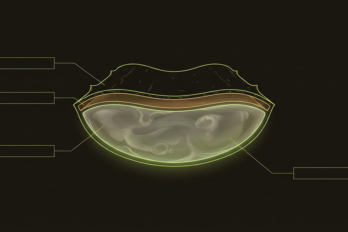 Diagram of Aloe Vera leaf layers — rind, aloin latex and inner gel — from Desert Harvest