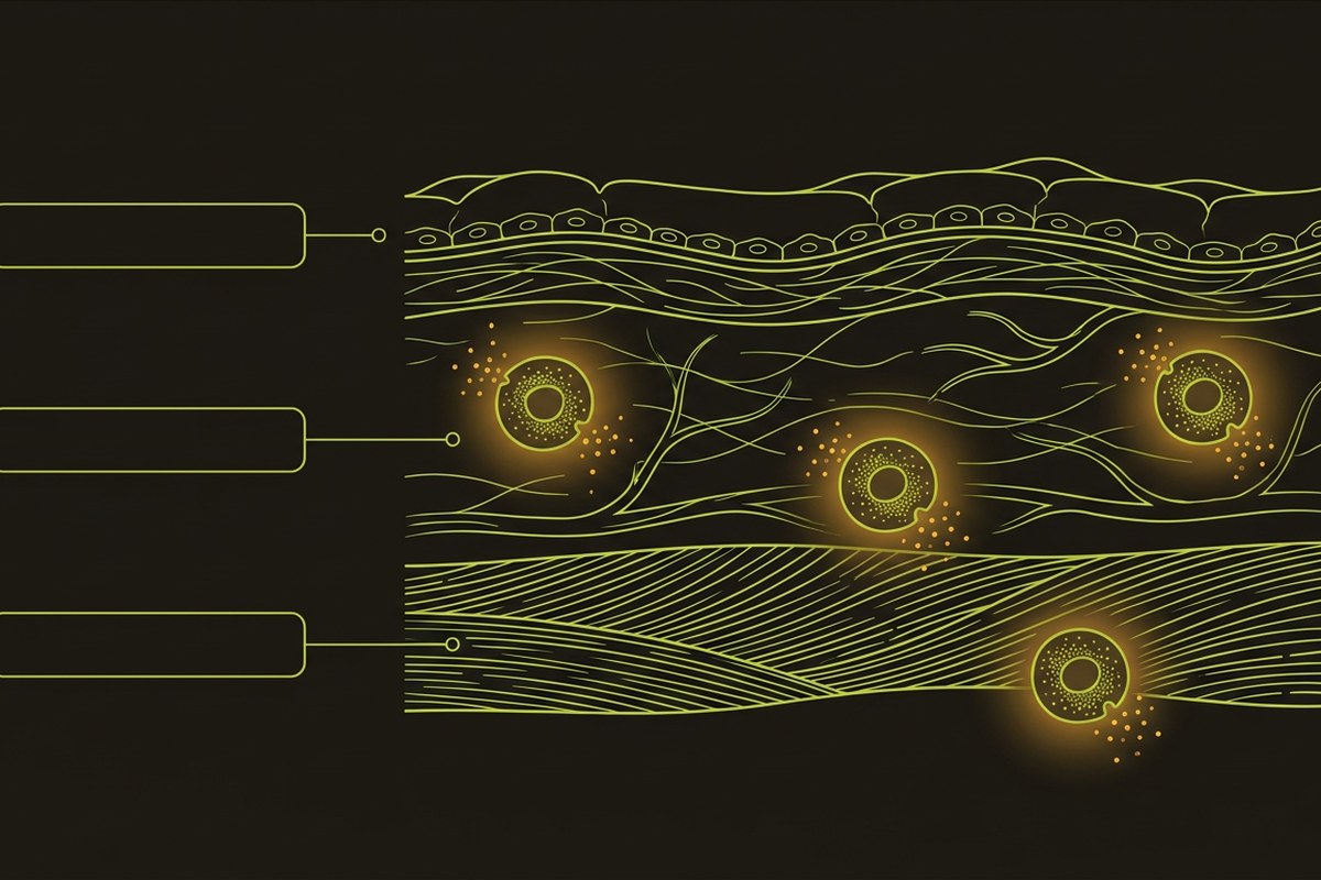 Diagram of mast cells in the bladder wall releasing histamine during immune activation — Desert Harvest