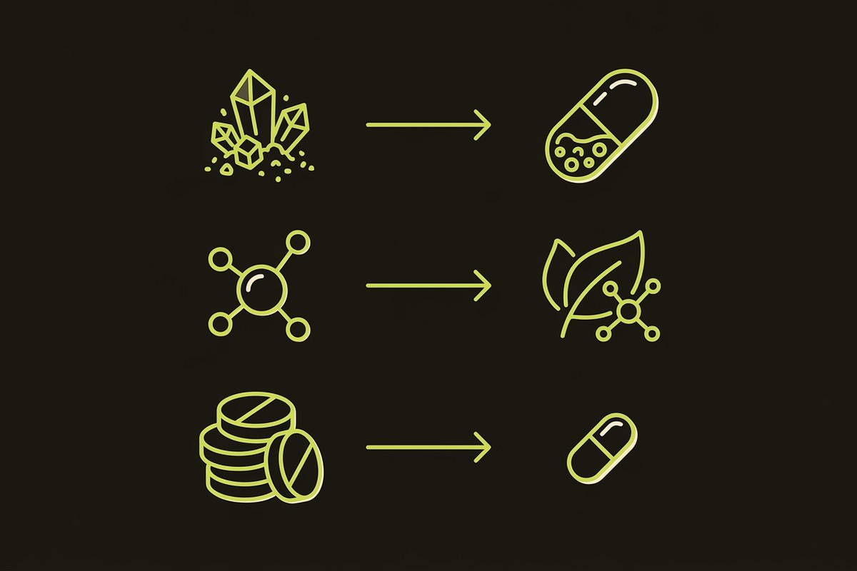 Comparison graphic of gentler vitamin forms chosen by Desert Harvest for sensitive bladders