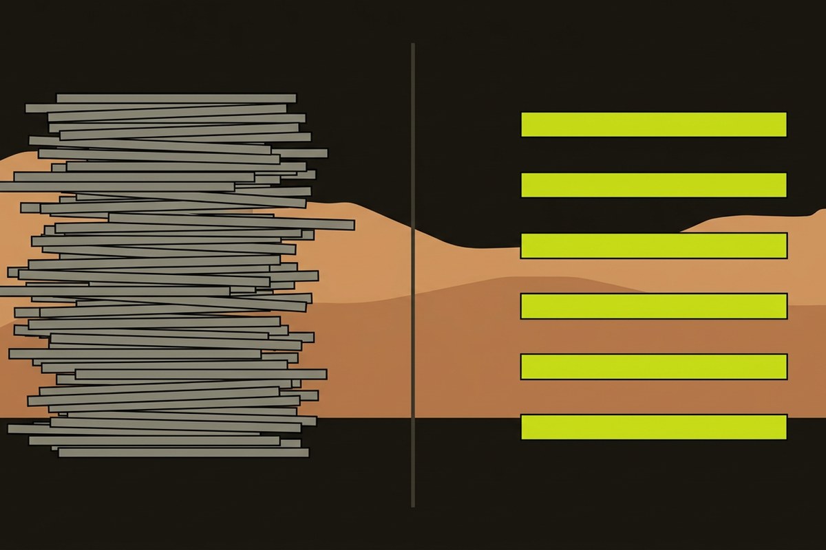 Infographic contrasting an overloaded supplement label with a curated one, by Desert Harvest