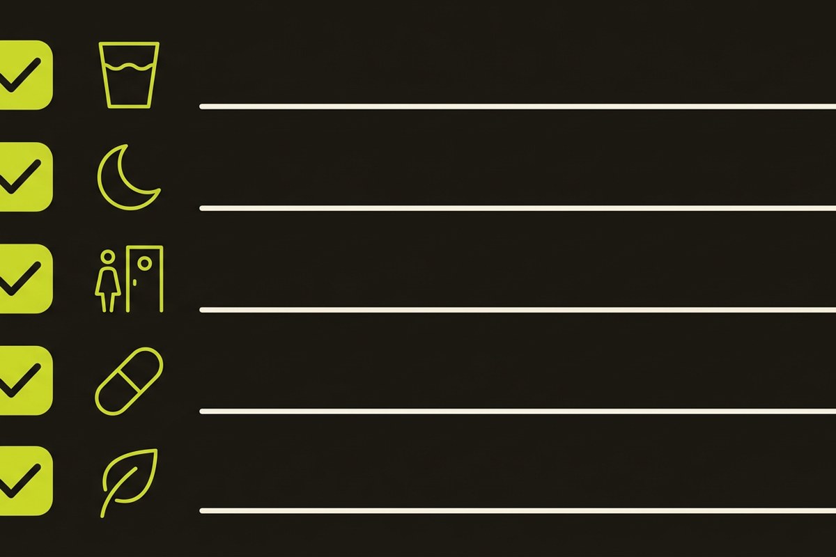 Five-item habit checklist graphic for urinary tract wellness from Desert Harvest