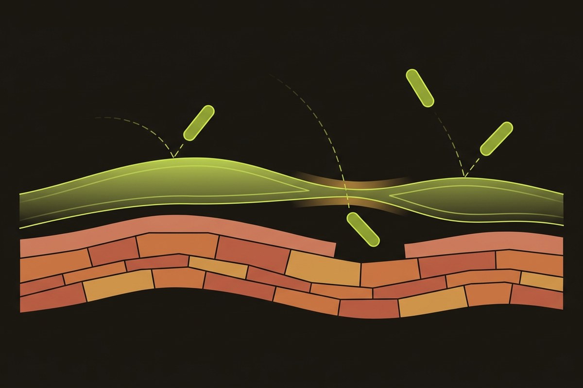 Diagram of the bladder surface layer defending against bacterial adhesion, by Desert Harvest