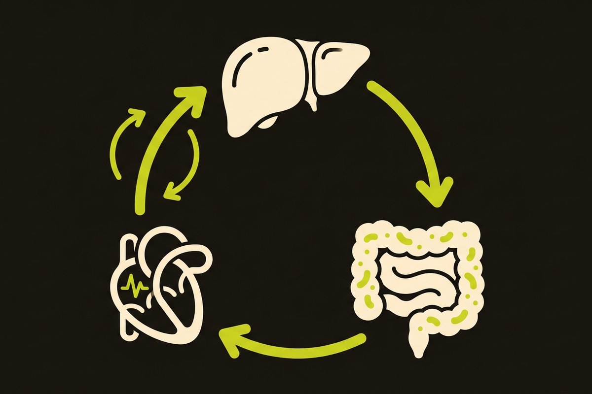 Desert Harvest diagram of the estrogen recycling loop between the liver, gut bacteria and bloodstream