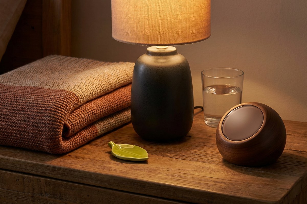 Desert Harvest evening wind-down still life representing sleep and paced breathing routines for bladder sensitivity