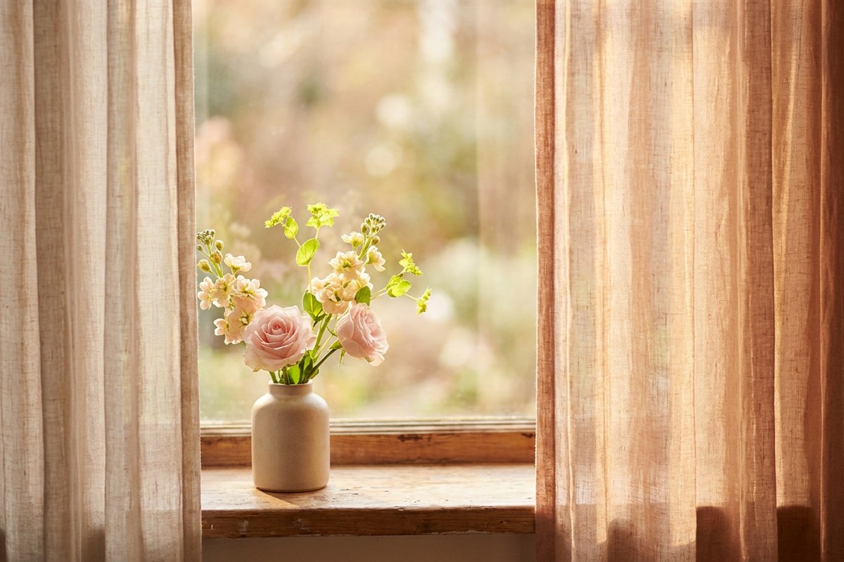 Sunlit window with fresh flowers, a hopeful Desert Harvest Breast Cancer Awareness image