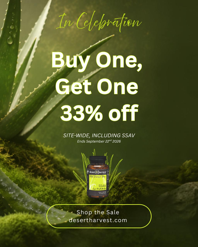 Desert Harvest 33rd Anniversary - buy one get one 33% off site-wide including SSAV, ends September 22 2026