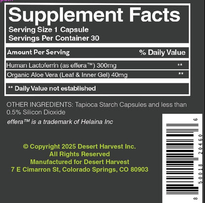 Human Bioidentical Lactoferrin + Aloe Vera for Menopause Support (30 Capsules) - Desert Harvest