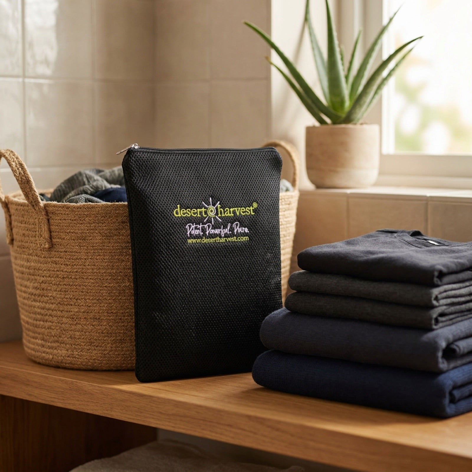 Desert Harvest laundry bag in a laundry room
