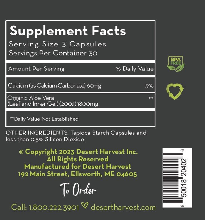 SUPER - STRENGTH ALOE VERA CAPSULES (90 Capsules) - Desert Harvest