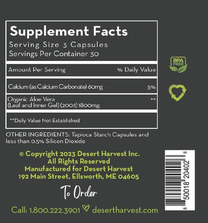 SUPER - STRENGTH ALOE VERA CAPSULES (90 Capsules) - Desert Harvest